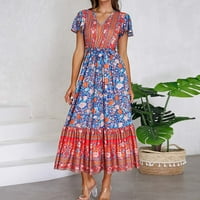 Binmer ženska haljina casual i ljetni cvjetni tisak kratkih rukava V-izrez odjeću