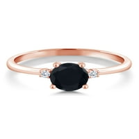 Gem Stone King 0. CT okrugli crni ony G-H Lab Grown Diamond 10k prsten od ružičastog zlata