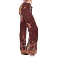 Dyegold široke pantalone za noge za žene cvjetne tiske elastične hlače sa visokim strukom udobno rastezanje