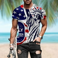 American Flags Workout Shirts for Men Fashion Casual kratki rukav O Neck Printed Top bluza Stars and Stripes 4th of July Vintage Tees for Men Blue XXL