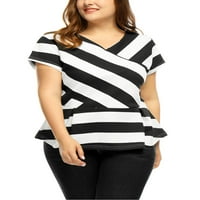 Jedinstvene ponude za žene Plus Size prugasti V izrez obrnute nabore Peplum Top