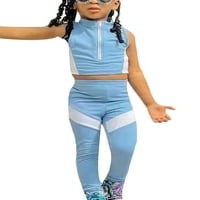 Haite Djevojke Bez Rukava Stand Up Outfit Za Vrat Slatki Prsluk Sa Patentnim Zatvaračem + Kompleti Pantalona