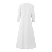 Stabilne haljine za žene Ženska Moda Casual jednobojni rukav pamučna posteljina džepna haljina bijela