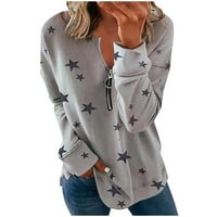 tklpehg ženska dukserica pulover udobna grafička dukserica dugi rukavi trendi vrhovi jesen zima Star Print