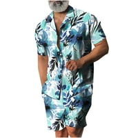 Muški set za plažu Plus Size Tropski Print ležerno dugme dolje kratki rukav ovratnik kardigan majica i