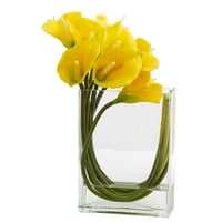 Skoro prirodno 12in. Umjetni cvijet Ljiljana Calla u staklenoj vazi, žuta
